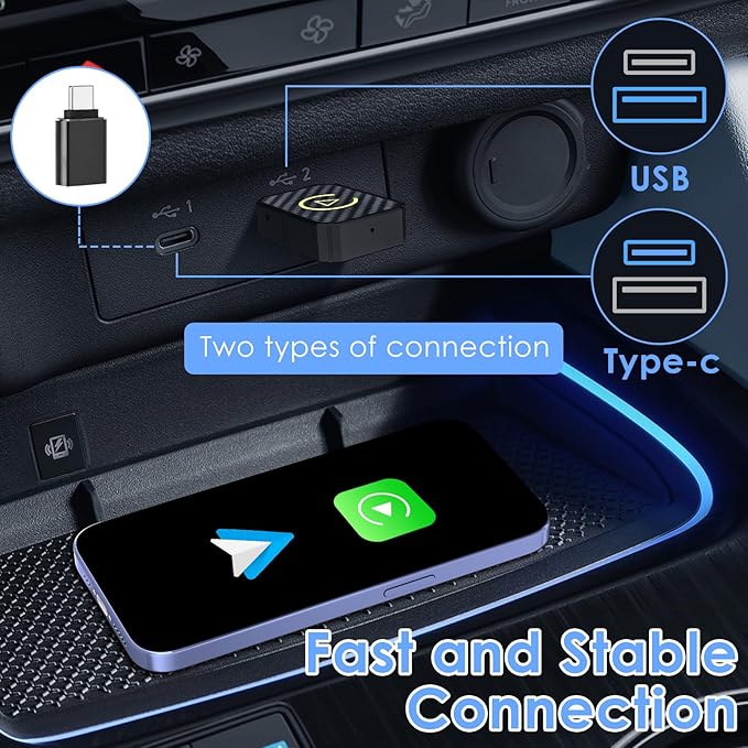 2 in 1 Wireless Carplay Adapter for Apple iOS Android