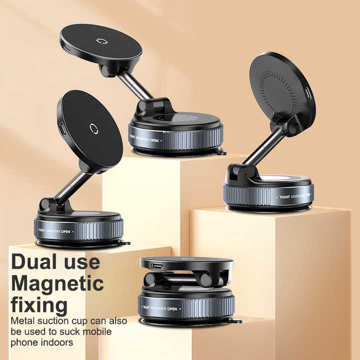 15W Foldable Magnetic Car 360° Phone Holder & Charger